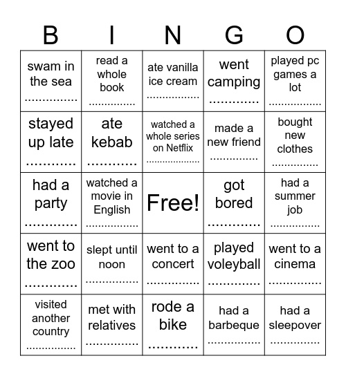 Find someone who ... during summer holidays Bingo Card