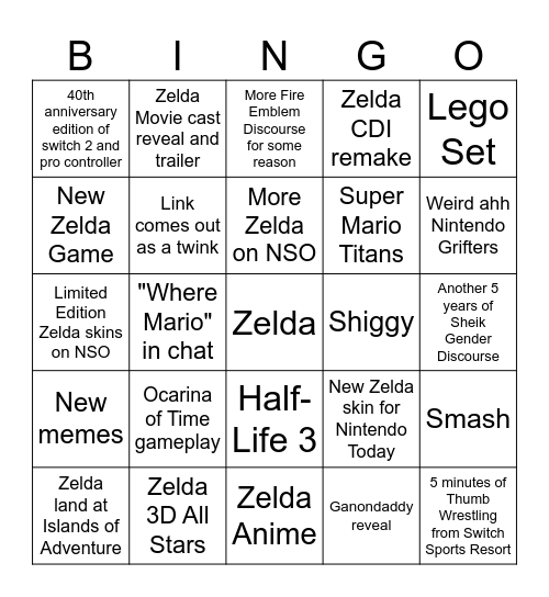 Zelda Direct Bingo Card