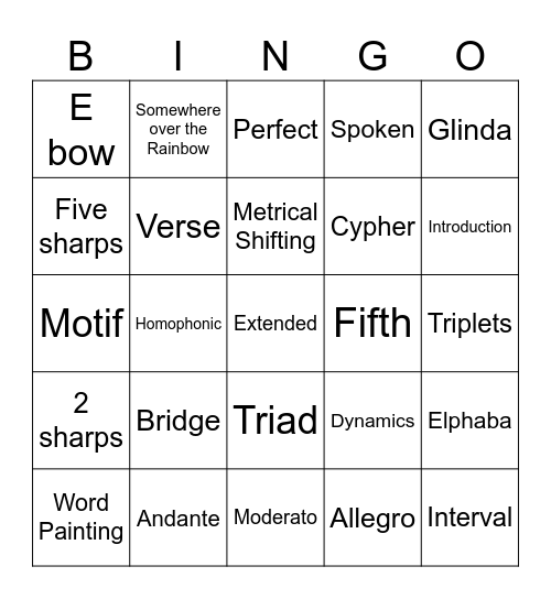 Wicked Bingo! Bingo Card