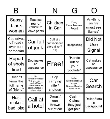 On Patrol Live Bingo Card