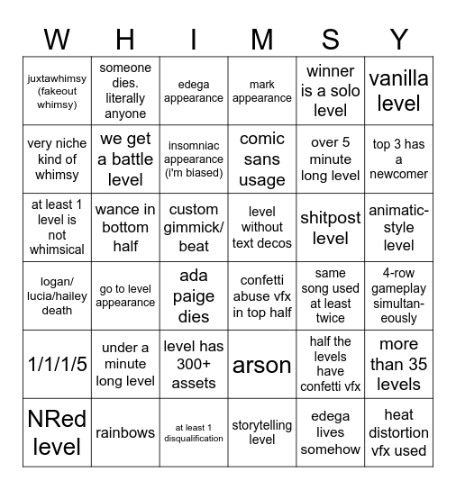 compo 23 whimsy bingo Card