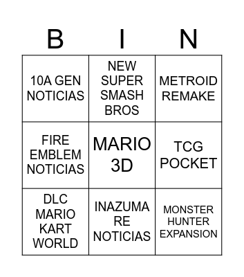 NINTENDO DIRECT Bingo Card