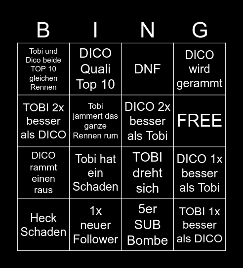 Race Marathon Hocke 2.0 Bingo Card