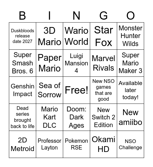 Untitled Bingo Card