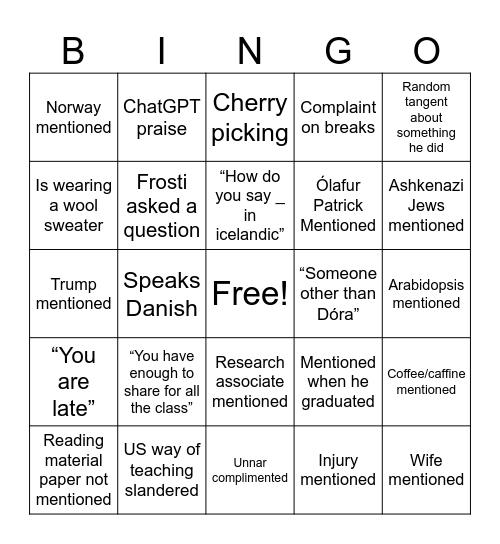 Plöntulífeðlisfræði Bingo Card