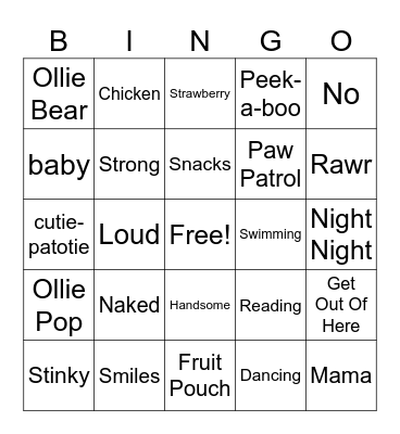 Oliver's Birthday Bingo Card