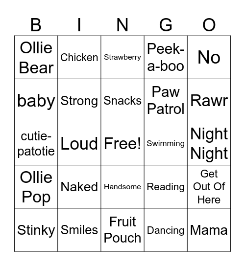 Oliver's Birthday Bingo Card