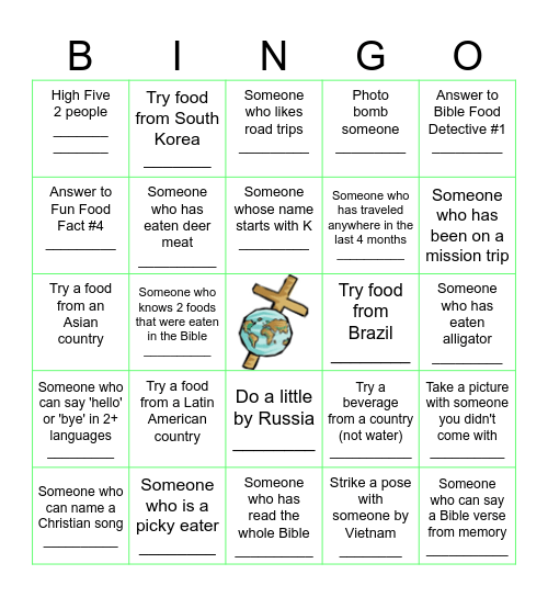 Global Fellowship Feast Bingo Card