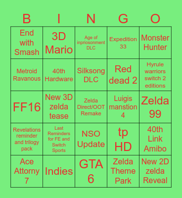 The nintendo direct double feature Bingo Card