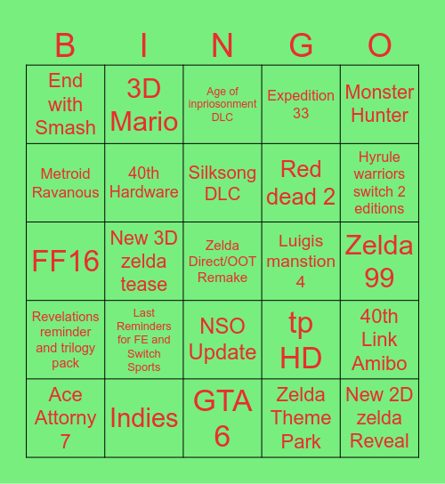 The nintendo direct double feature Bingo Card
