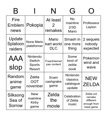 Nintendo/Zelda direct Bingo Card