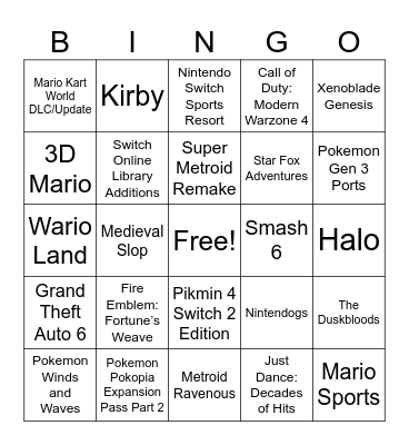 Nintendo Direct 9.9.2026 Bingo Card