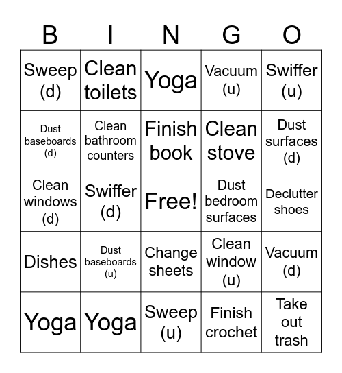 Chores Bingo Card