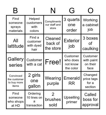 SHERWIN WILLIAMS Bingo Card