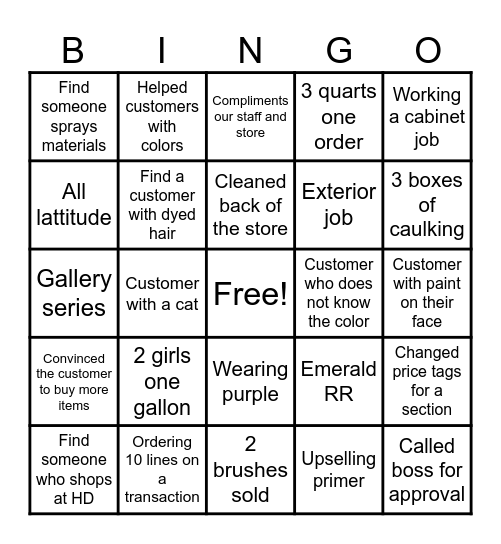 SHERWIN WILLIAMS Bingo Card
