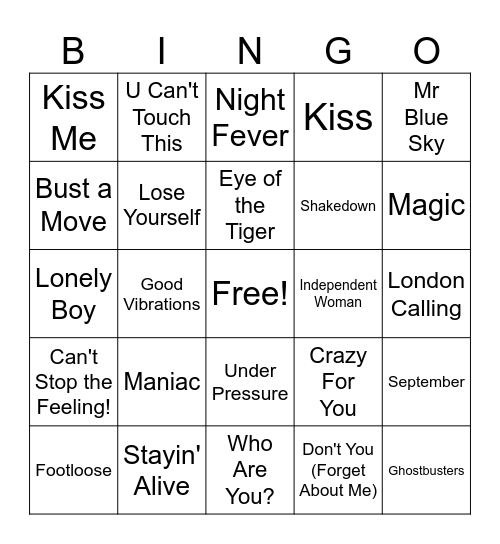 Songs Overheard in Movies/TV Bingo Card