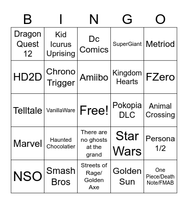 What I want at Nintendo Direct Bingo Card