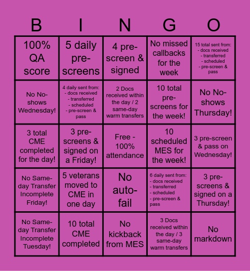 Intake Support Team Bingo Card