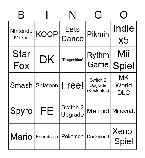 Nintendo Direct Bingo Card