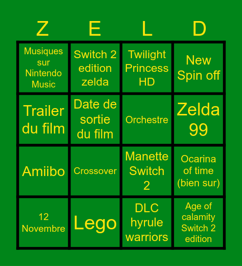 Zelda Direct Bingo Card