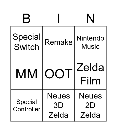 Zelda Direct Bingo Card