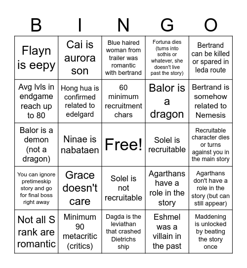 Fw bingo Card