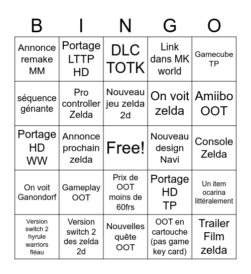 Zelda direct Bingo Card
