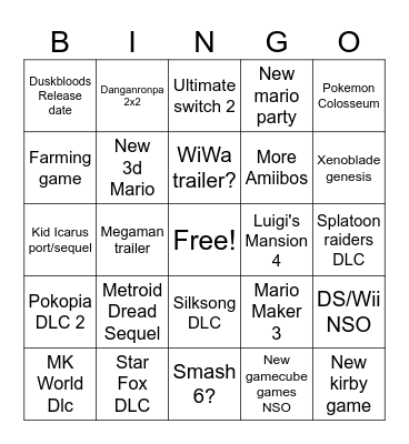 9/9 Nintendo direct Bingo Card