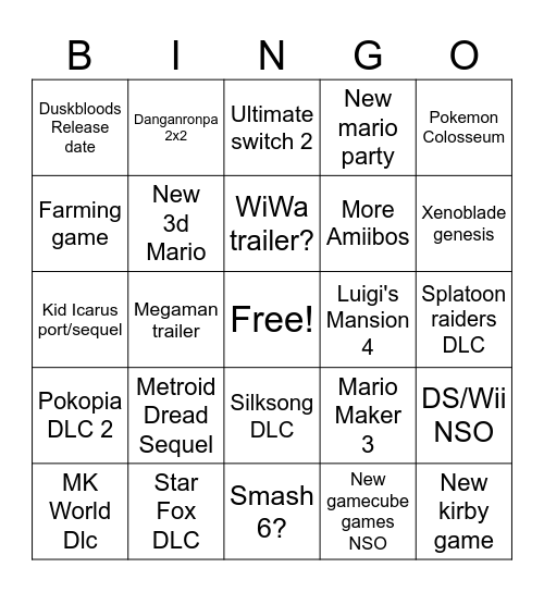 9/9 Nintendo direct Bingo Card