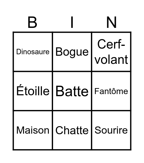 French Zingo Board Bingo Card