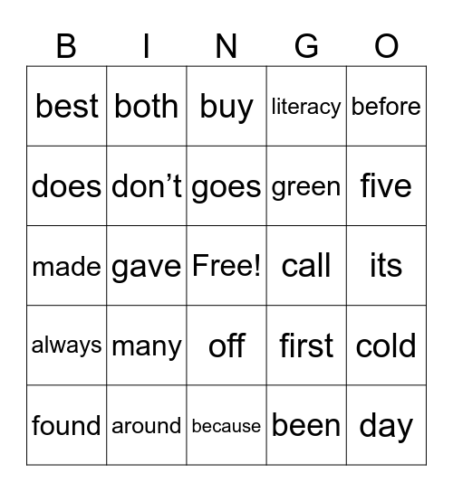 Literacy 2026 Bingo Card