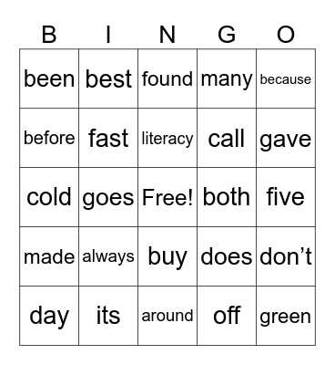 Literacy 2026 Bingo Card