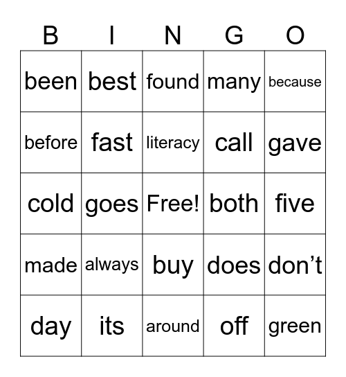 Literacy 2026 Bingo Card