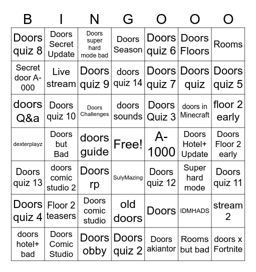 Doors Part 1 Bingo Card