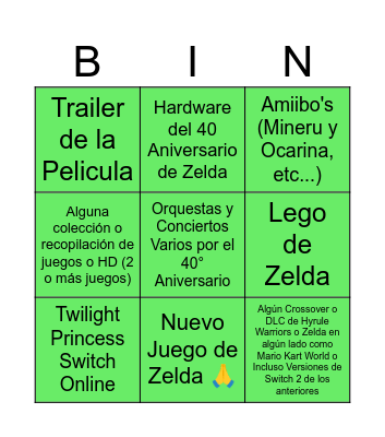 Zelda Direct Bingo Card