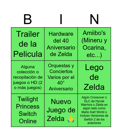 Zelda Direct Bingo Card