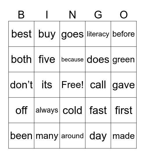 Literacy 2026 Bingo Card