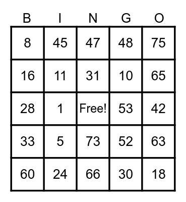 Shiro's BINGO CARD Bingo Card