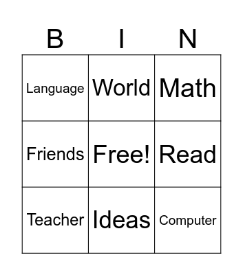 Education Bingo Card