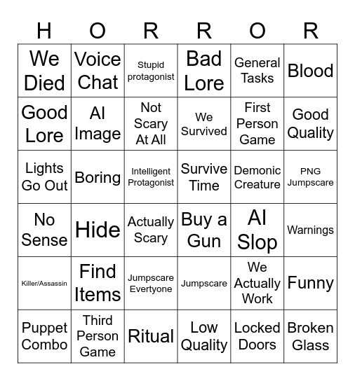 Horror Game Bingo Card
