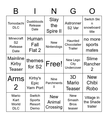 9/9/2026 Nintendo Direct Bingo! Bingo Card