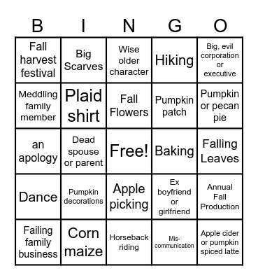 Festive Fall Bingo Card