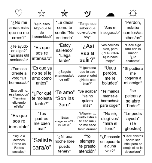 BINGO DEL EX IMBECIL Y MALBADO Bingo Card