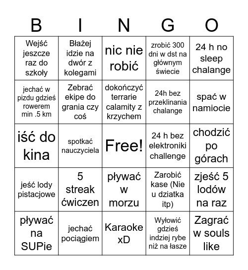 Wakacyjne bingo 2025 Bingo Card