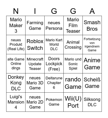 Nintendo Direct Bingo 9.9 Bingo Card