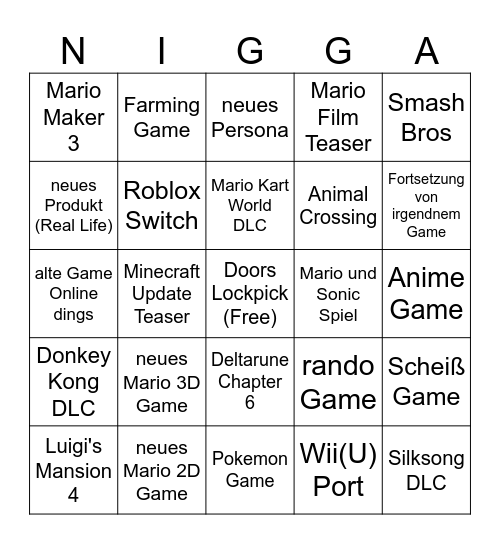 Nintendo Direct Bingo 9.9 Bingo Card