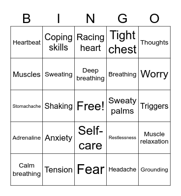Anxiety & the Body Bingo Card