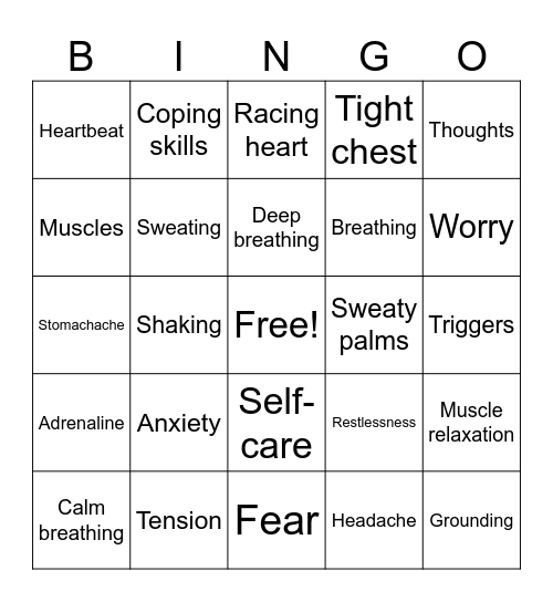Anxiety & the Body Bingo Card