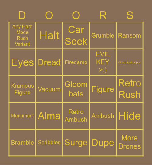 Doors Entities Bingo Card