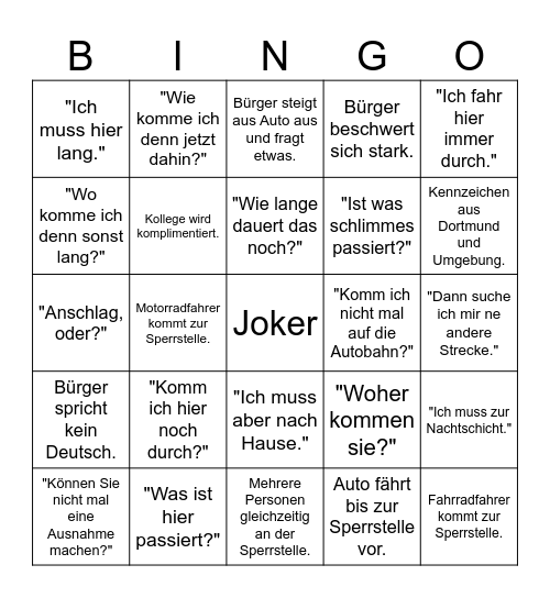 Absperrungsbingo Card